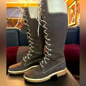 Timberlands Lace Up Tall Leather Boots